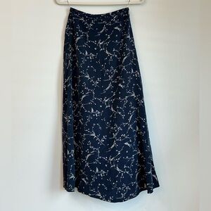 Ralph Lauren 100% Silk Navy Floral Maxi Skirt